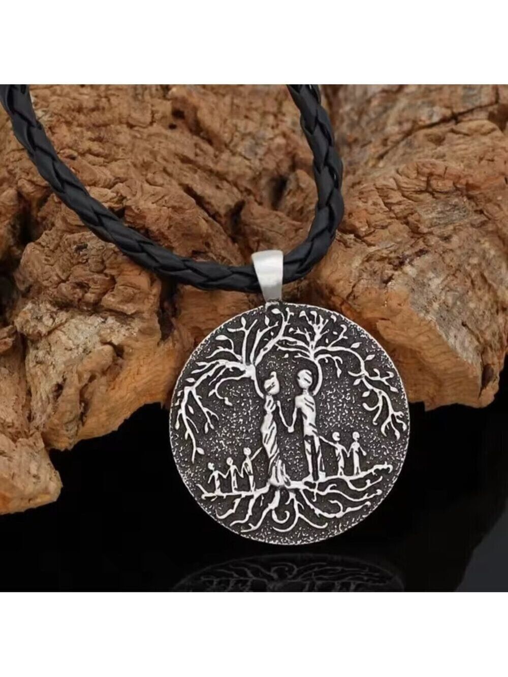 Norse/Celtic Family Tree Pendant 1.5" Faux Leather & Stainless Steel Chain #1531